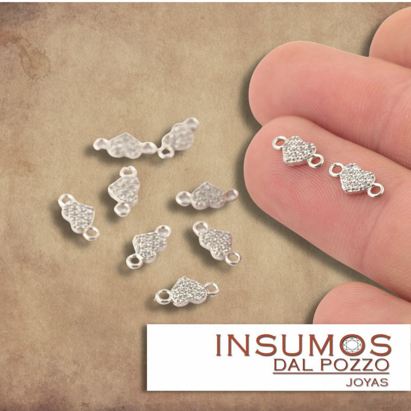 Mini Corazón Conector Circón Baño de Plata